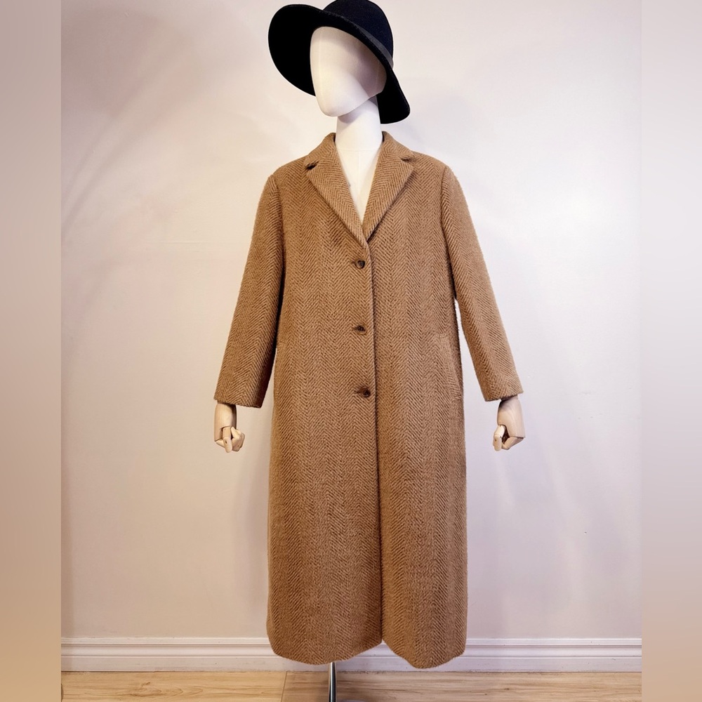Mohair Camel Herringbone Wool Coat (Vintage Korean Shop)